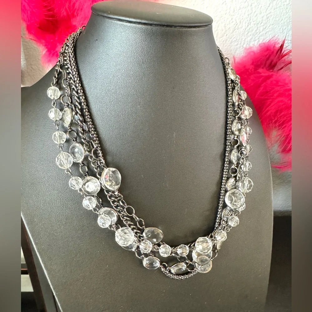 Multi Strand Chain and Crystal Necklace